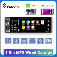 Podofo 1din MP5 odtwarzacz ekran dotykowy samochodu Radio FM 4-USB 5.1 cali obsługa androida Mirrorlink Bluetooth Carplay Radio samochodowe DVR 1
